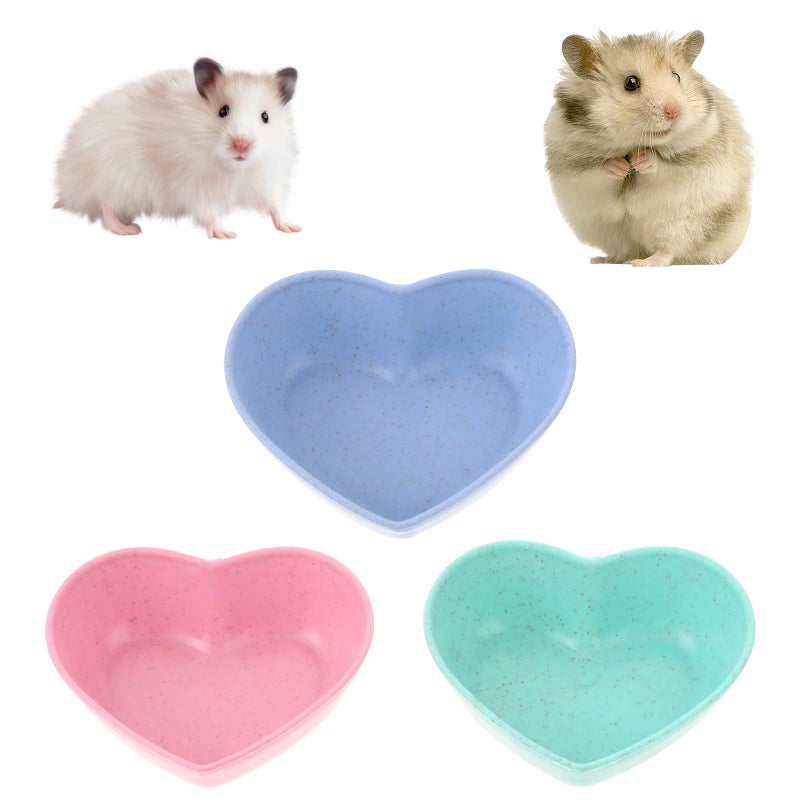 Trinkrittey 3 Pack Hamster Food Bowl Rabbit Guinea Pig Food Dish Cute Heart Shape Water Dish for Hamster Hedgehog Gerbil Small Animals Rat Rodent (Green, Blue and Pink) - Image 1
